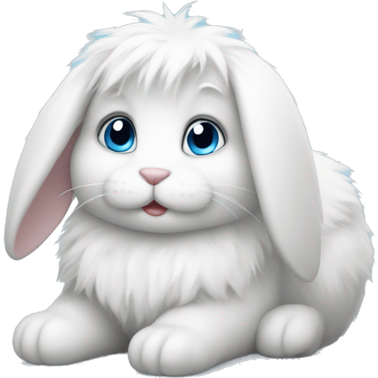 Fluffy bunny with blue eyes relaxing emoji