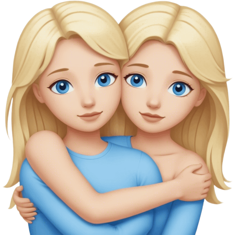 Cinematic realistic two sisters with blonde hair and blue eyes hug emoji