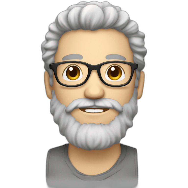 man white-skinned with long gray and brown hipster  beard and curly hair and glasses emoji