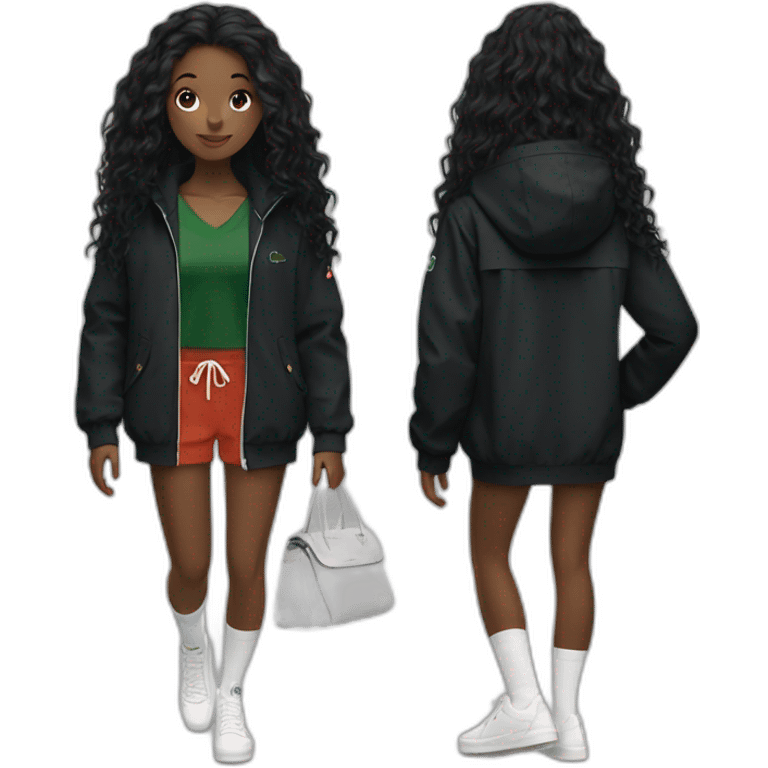 Lacoste bag black girl with long hair with black lacoste windbreaker emoji