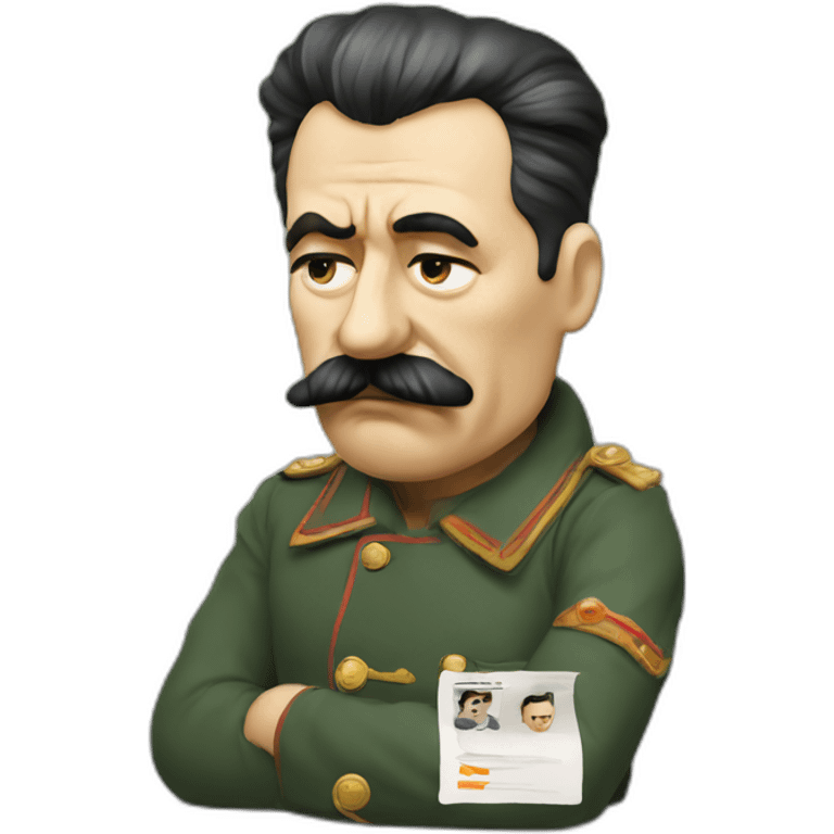 Depressed looking stalin looking at social media on phone and smoking a cigarette emoji