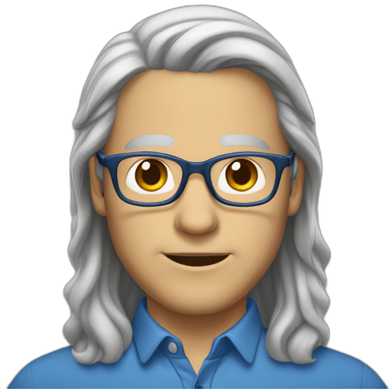 white-40-year-old-man-with-long-gray-hair-parted-in-the-middle,-brown-eyes,-blue-glasses emoji