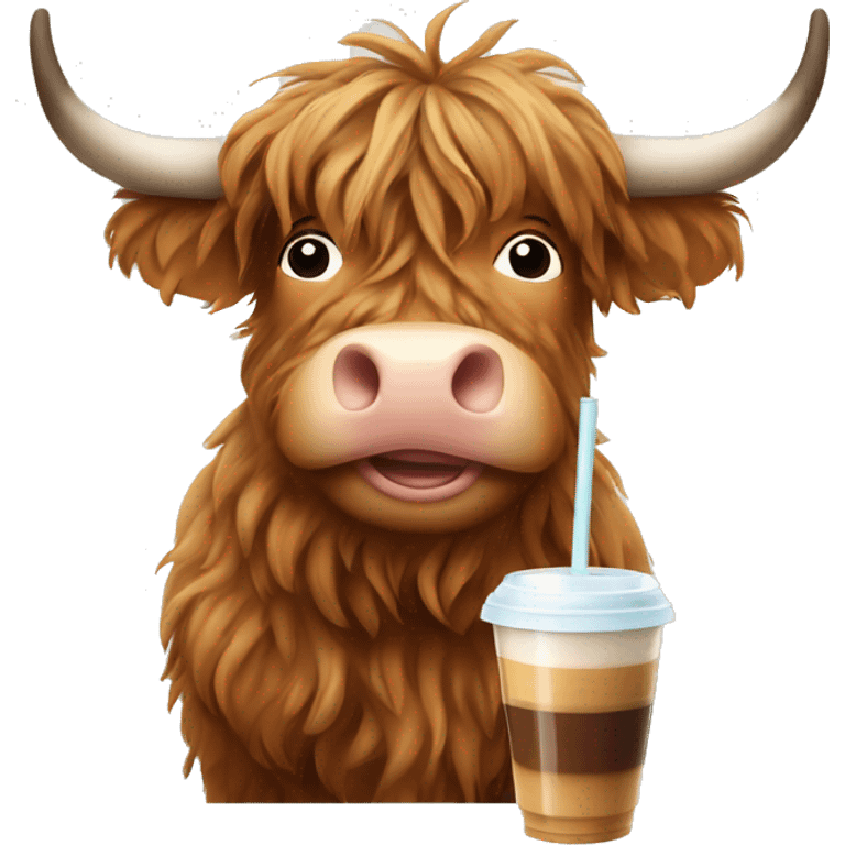 Highland cow drinking iced coffee emoji