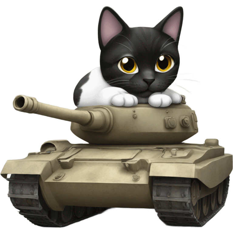 A spotted black and white cat on a tank  emoji