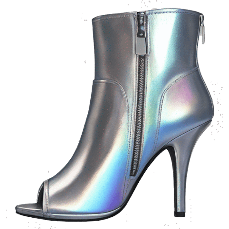 Realistic isolated top view of a pair of silver iridescent peep toe zippered ankle bootie boots. emoji