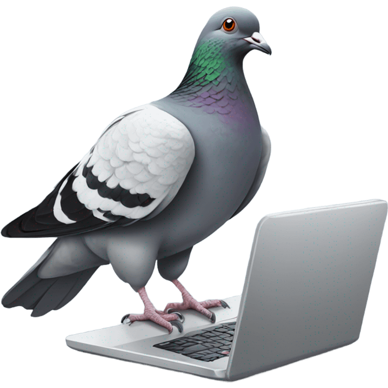 A pigeon working on a laptop emoji