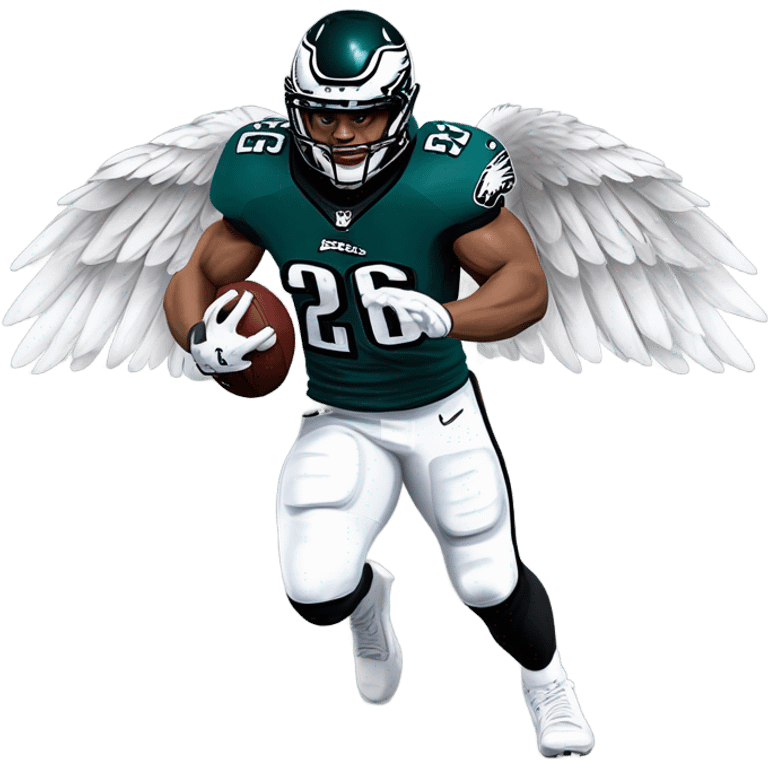 Philadelphia Eagles running back Saquon Barkley number 26 with the eagle wings emoji