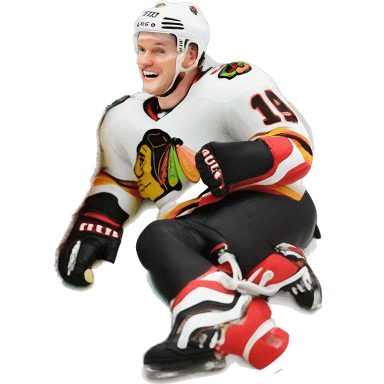 Jonathan Toews laying on a rainbow cake emoji