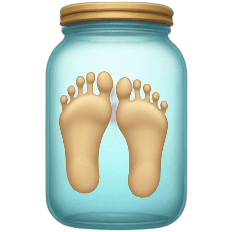 two human feet right and left of an empty glass jar between them emoji