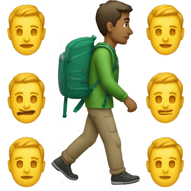 man wearing green walking with backpack, side angle emoji