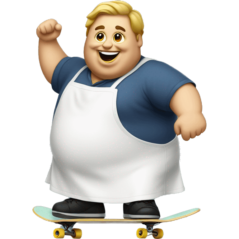 fat guy skateboarding in an apron emoji