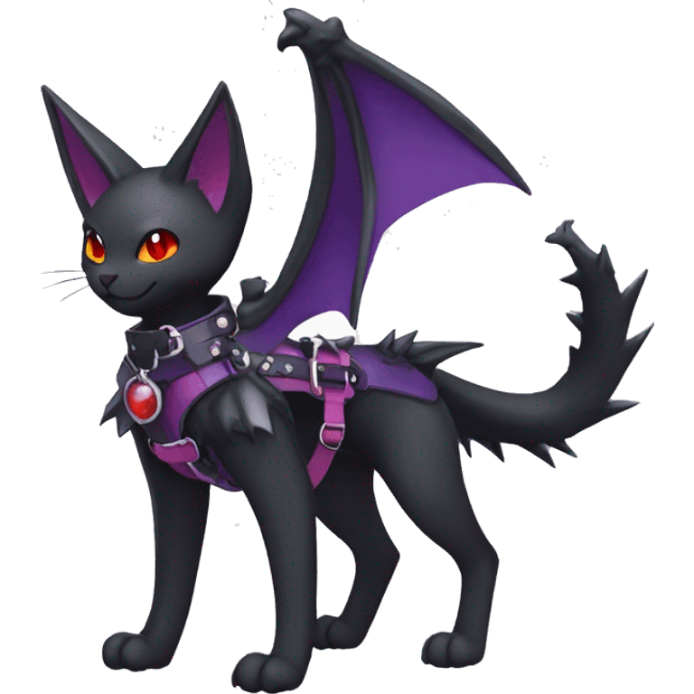 cool edgy cute pretty black punk red Purple ethereal fantasy nargacuga-bat-cat-Fakemon spiked collar harness full body emoji