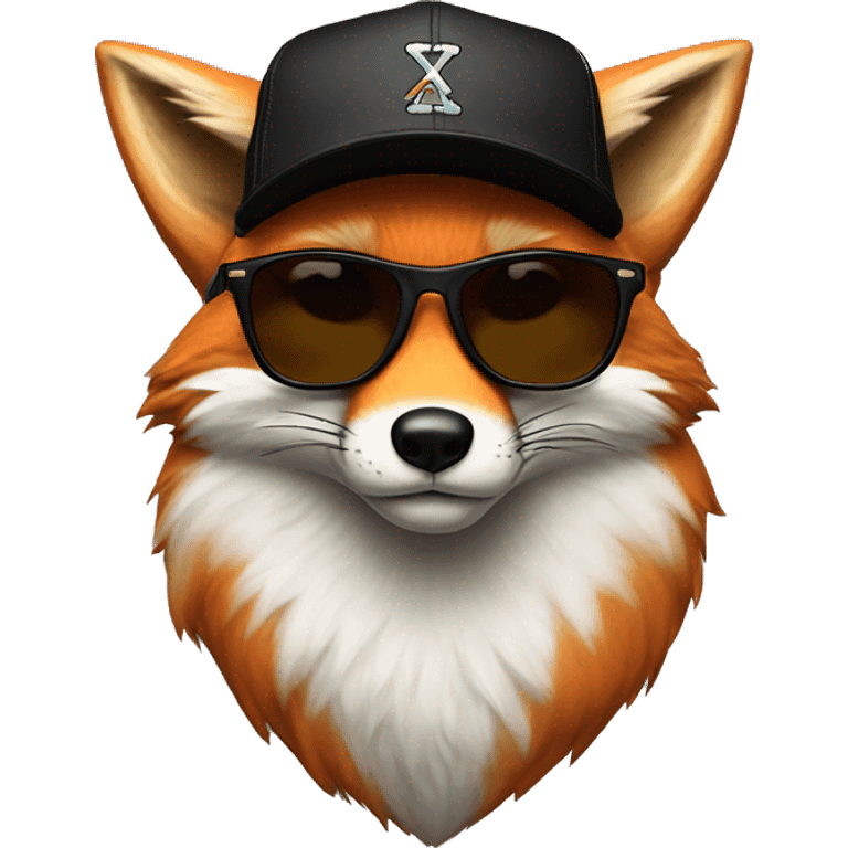 Fox with swag, wearing sunglasses, a New Era Black cap emoji