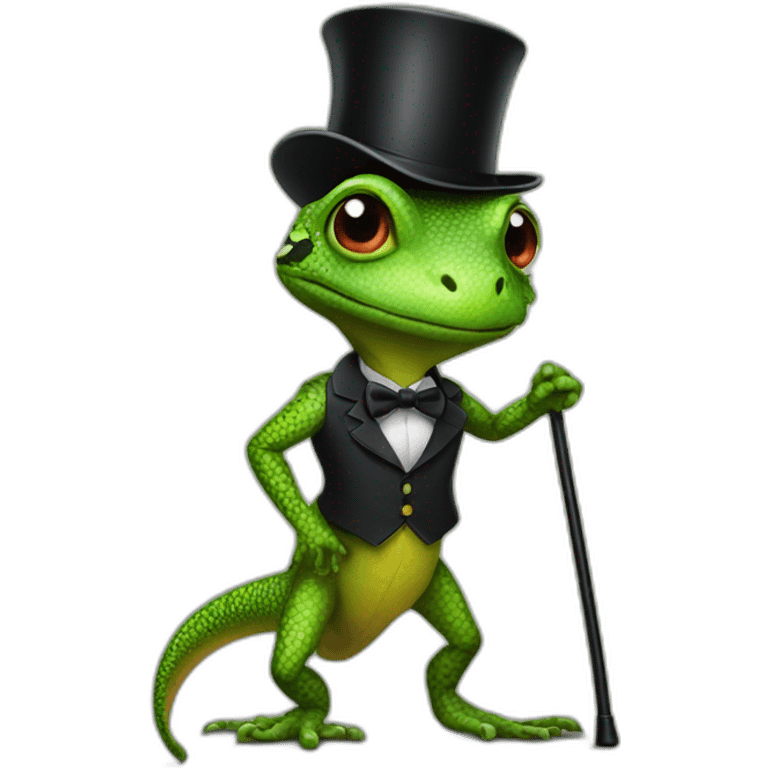 lizard with a cane and a black top hat emoji