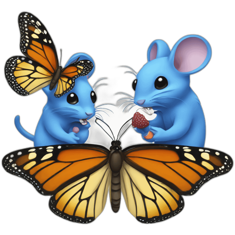 Two blue mices eating a butterfly emoji