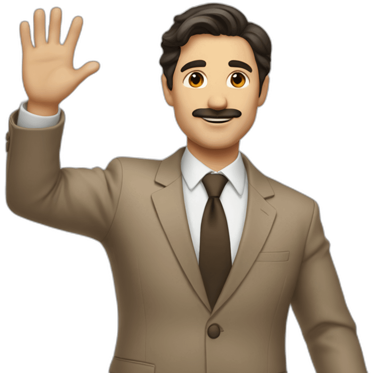 Man with light brown suit, dark hair and small mustache. He waving for a cab emoji