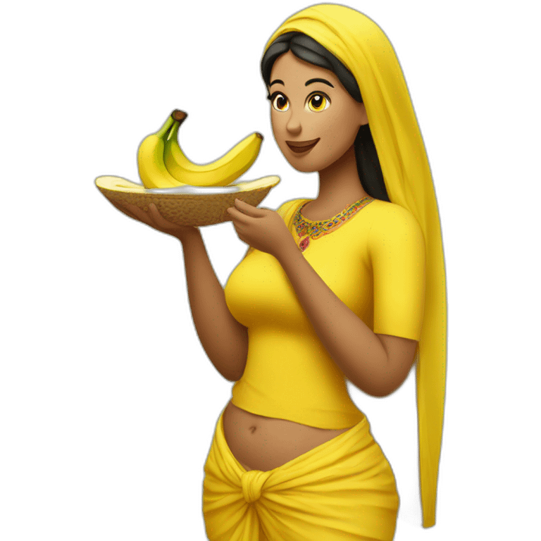 a Moroccan curvy woman eating banana emoji