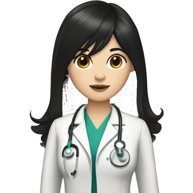 doctor woman pale white skin long straight black hair curtain bangs emoji