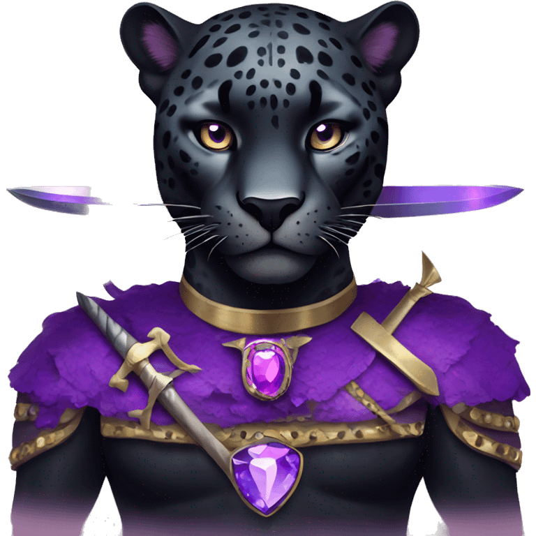 Adult black jaguar with purple butterfly with crossed swords and purple gemstones  emoji