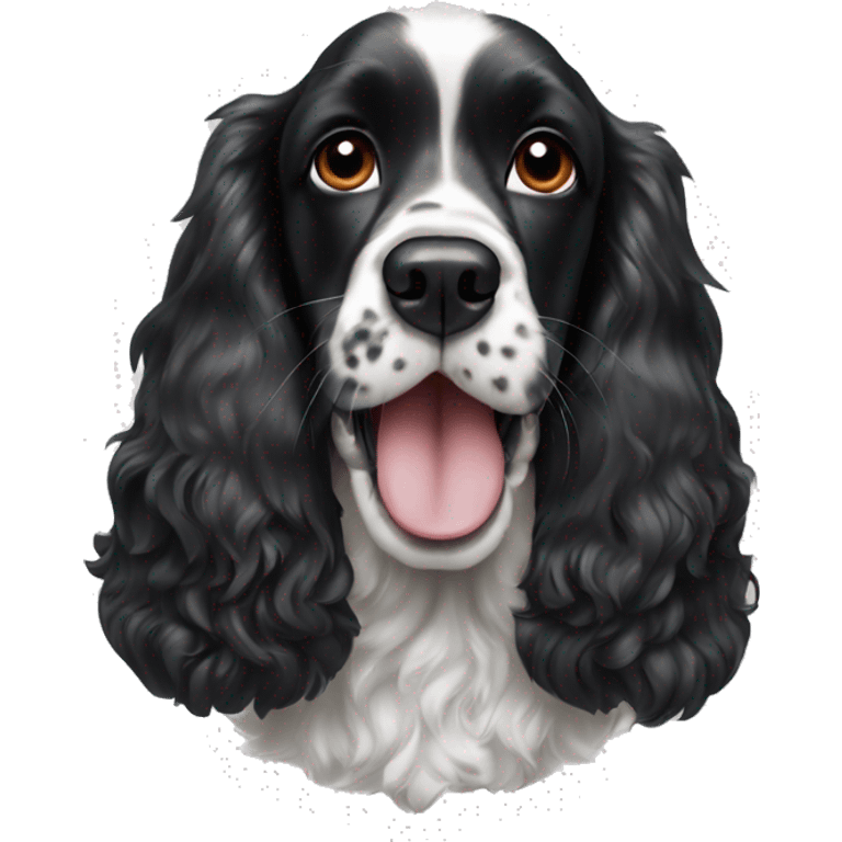 black and white english cocker spaniel with nose spots and open mouth emoji