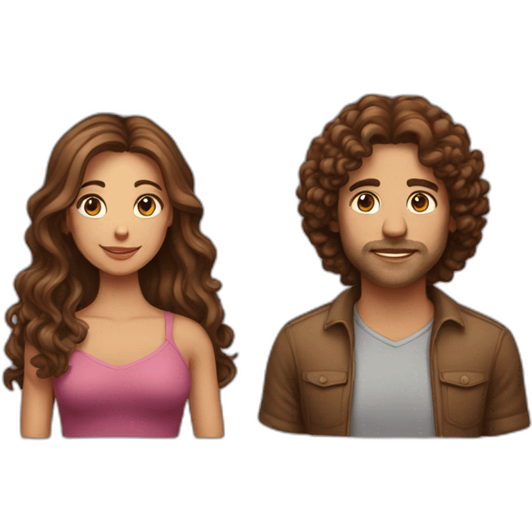 a heterosexual couple, woman with brown long hair, man with brown curly hair emoji