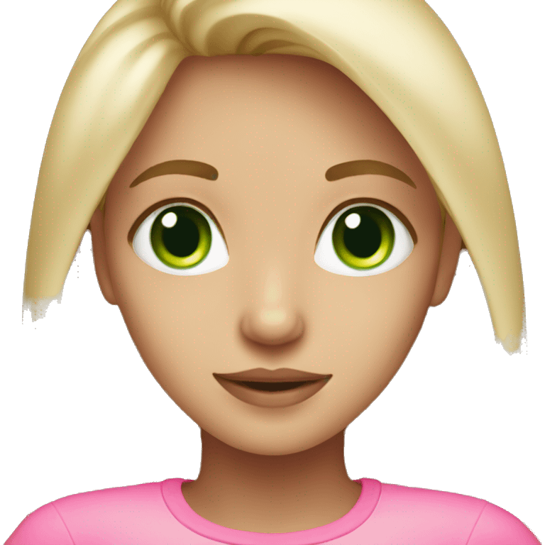 cute dark blonde with green eyes wearing pink emoji