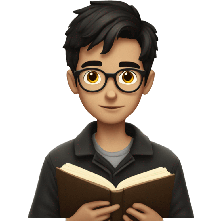 dark haired boy no glasses reading harry pott emoji