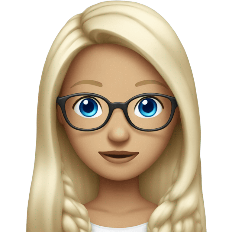 Pretty tan girl with long white blonde hair, blue eyes and glasses  emoji