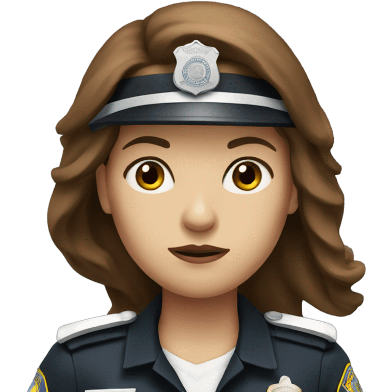 A police woman, brown long hair white skin and look serious  emoji