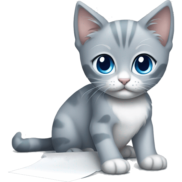 blue eyes grey kitten and paper emoji