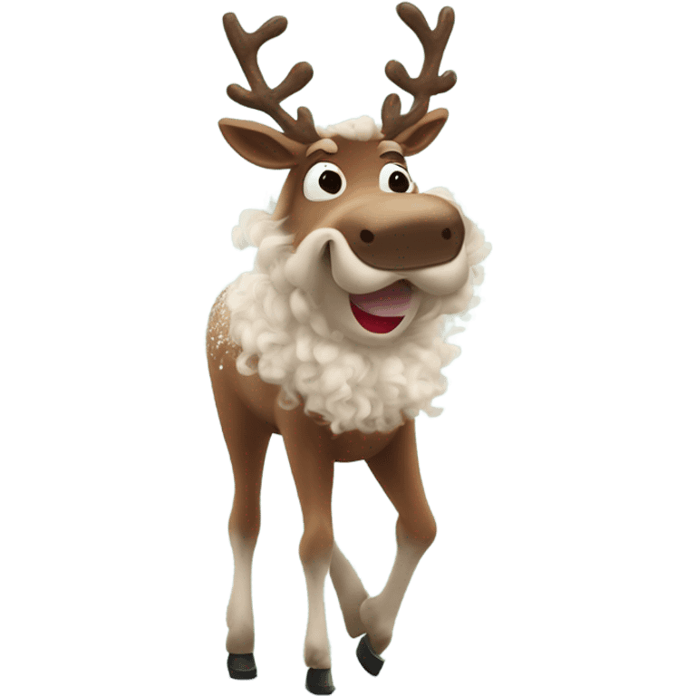 a tap dancing reindeer with curly long frizzy hair and way to much blush on her face  emoji