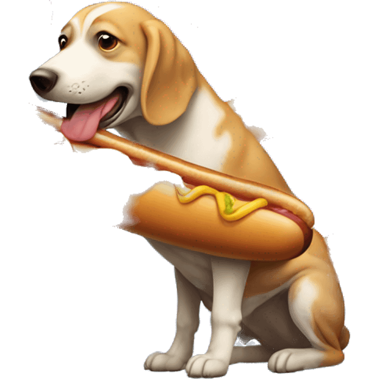 dog eating a giant hot dog the size of the eiffel tower emoji