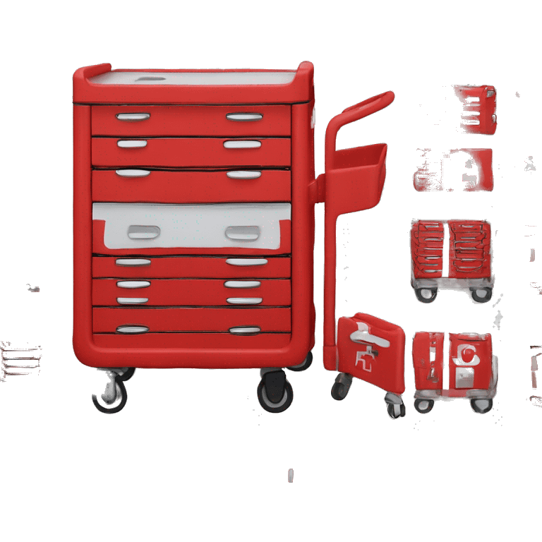 Singular Red medical crash cart is a mobile, multi-drawer unit designed to store and organize emergency medical supplies and equipment emoji