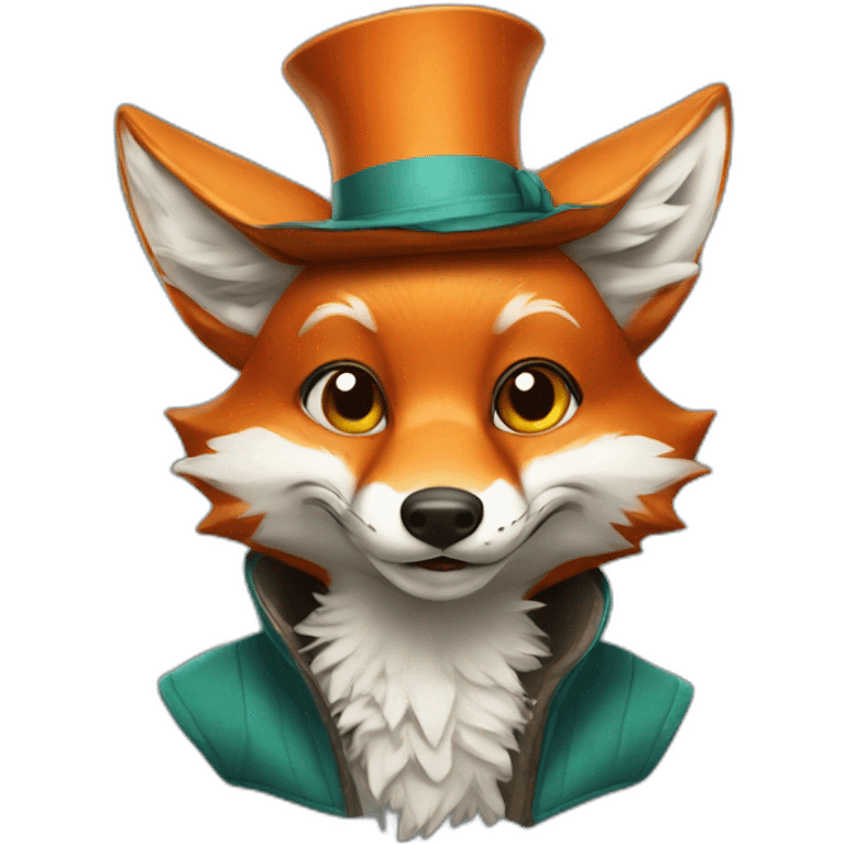 Fox dressed with a buffoon hat emoji