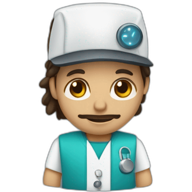 Médico con gorra y cabello oscuro piel trigueña y un lunar en la barbilla  emoji