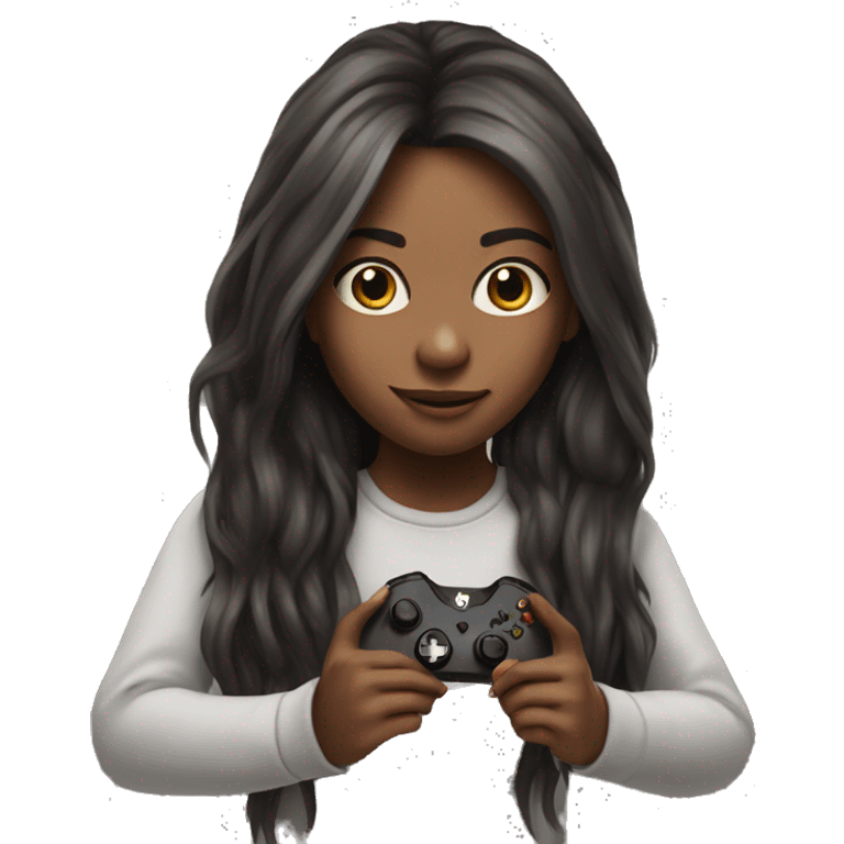 realistic girl with long hair playing Xbox emoji