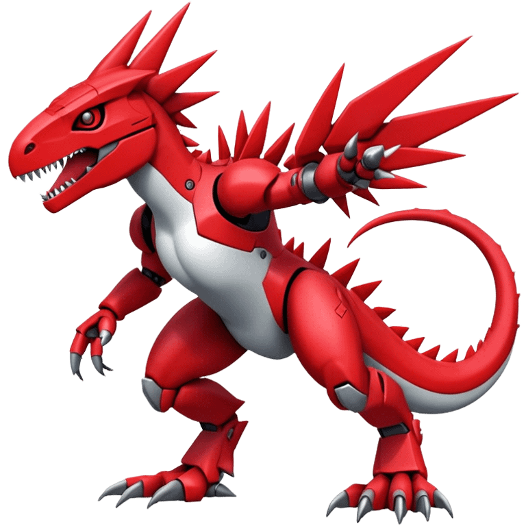 Spiky Cool Edgy Futuristic Red Digimon-Fakemon-Guilmon-Velociraptor-Mecha full body emoji