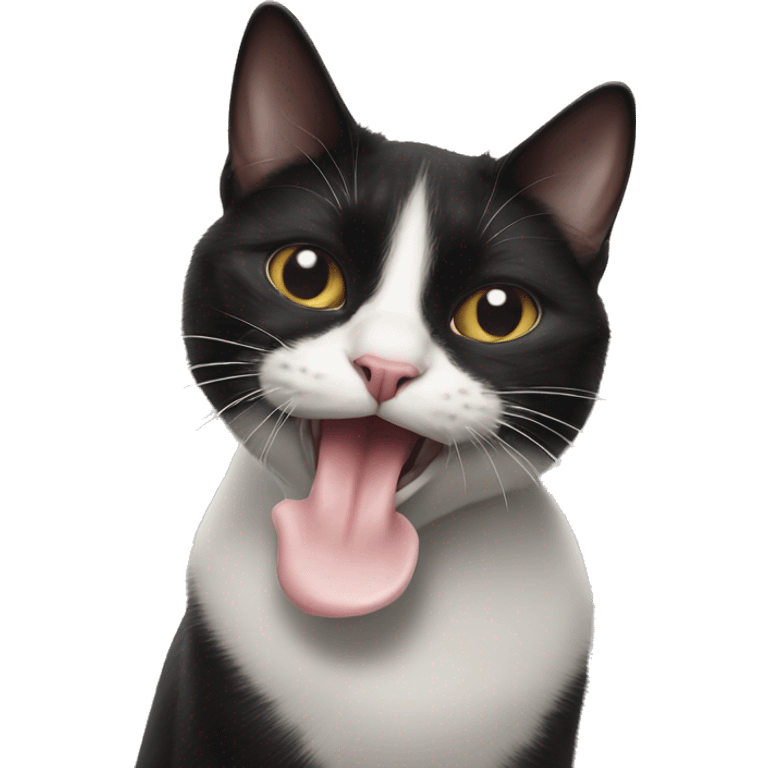 tuxedo cat sticking out tounge in a freaky way emoji