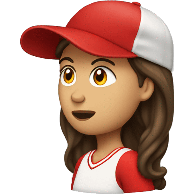 Brunette with long hair and a red baseball cap on backwards emoji