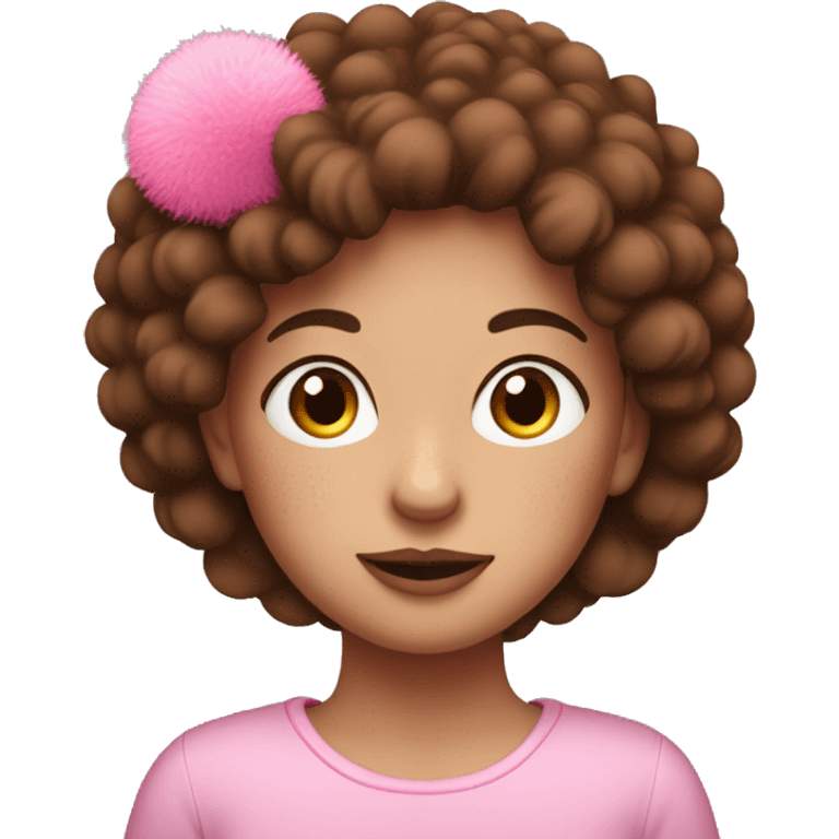 Brown haired, freckled girl with pink Pom puff emoji