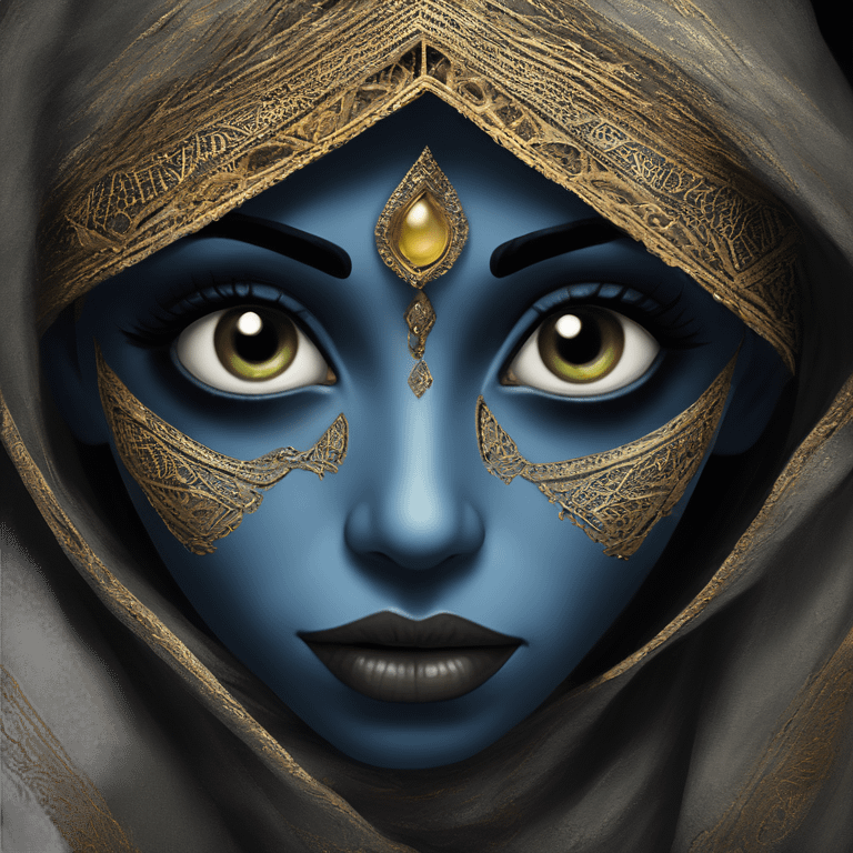 Mysterious alien in Aladdin style, oil paint, black eyes, intricate lips, intricate portrait, beautiful, desirable, logical, Arabic emoji