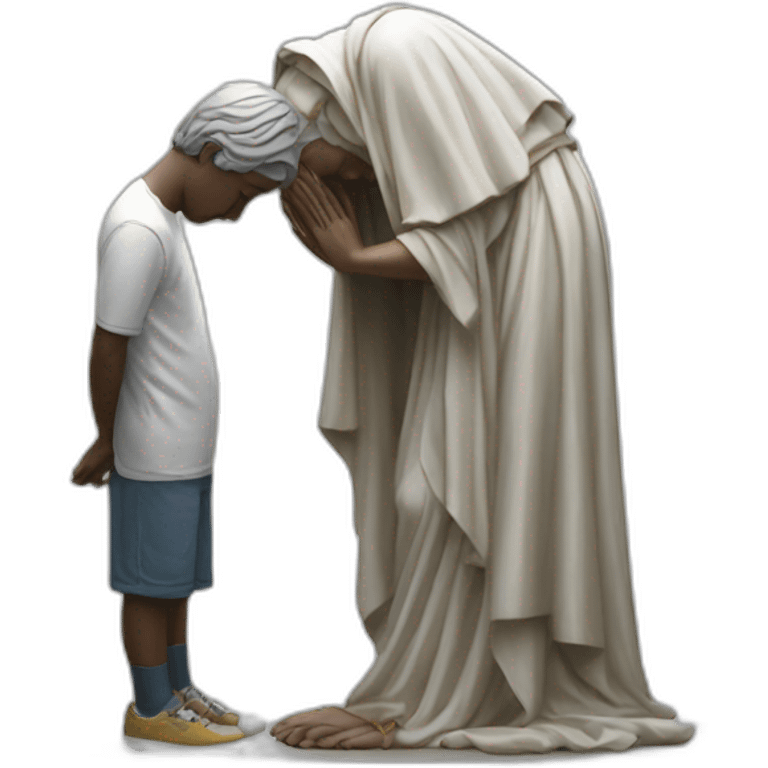 Man bowing to Virgin Mary statue emoji