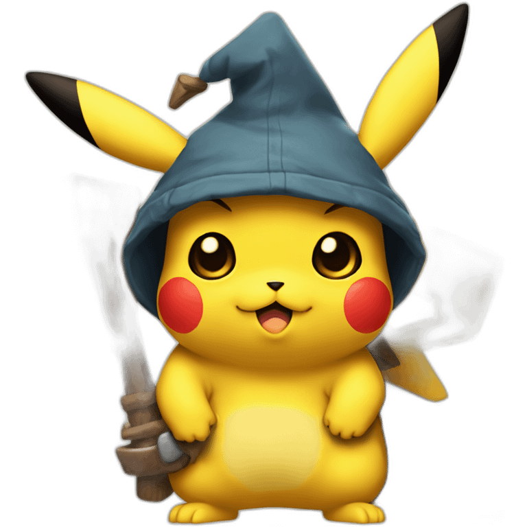 Frowning Pikachu with holding a hand axe emoji