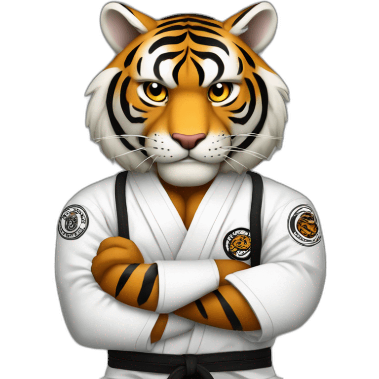 Tiger with evil face  jiu-jitsu black belt with his arms crossed emoji