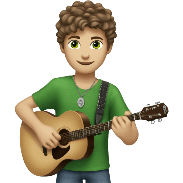 Brown hair Caucasian boy with green eyes and a David Yurman necklace who’s tall and likes music and plays guitar and is Jewish  emoji