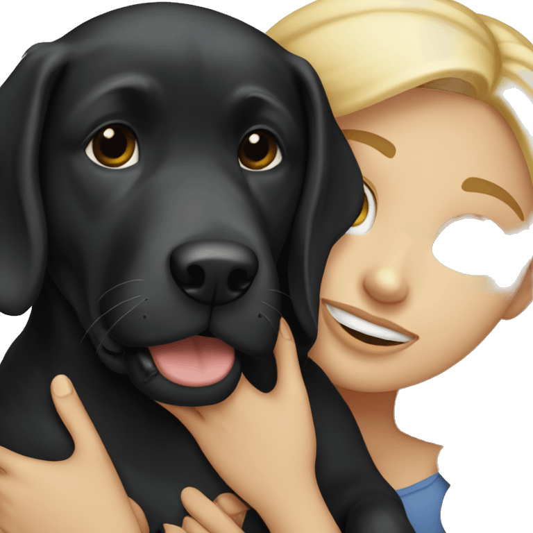 A blond hair girl hugging her black labrador  emoji