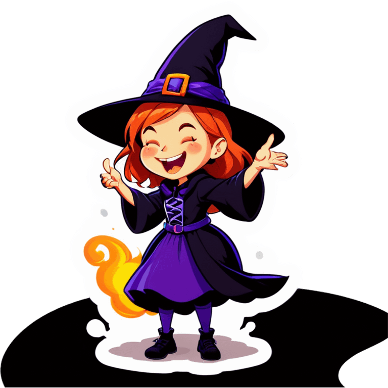 A witch girl casting a curse while laughing emoji