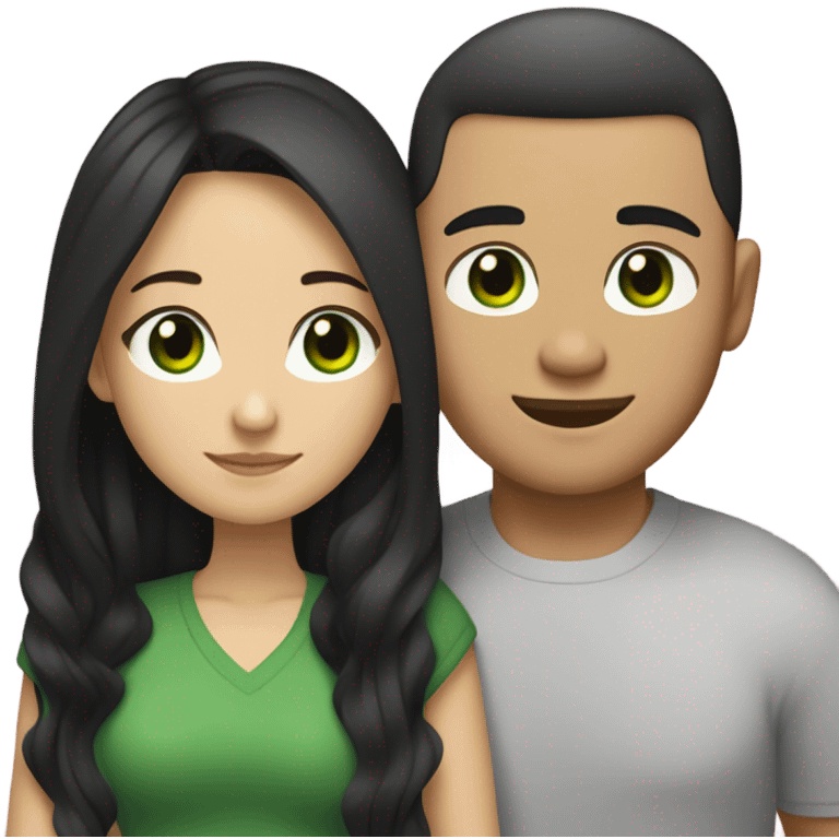 Light skin vietnamese man with straight black undercut hair and a white brunette woman with green eyes and long wavy hair tightly hugging each other  emoji