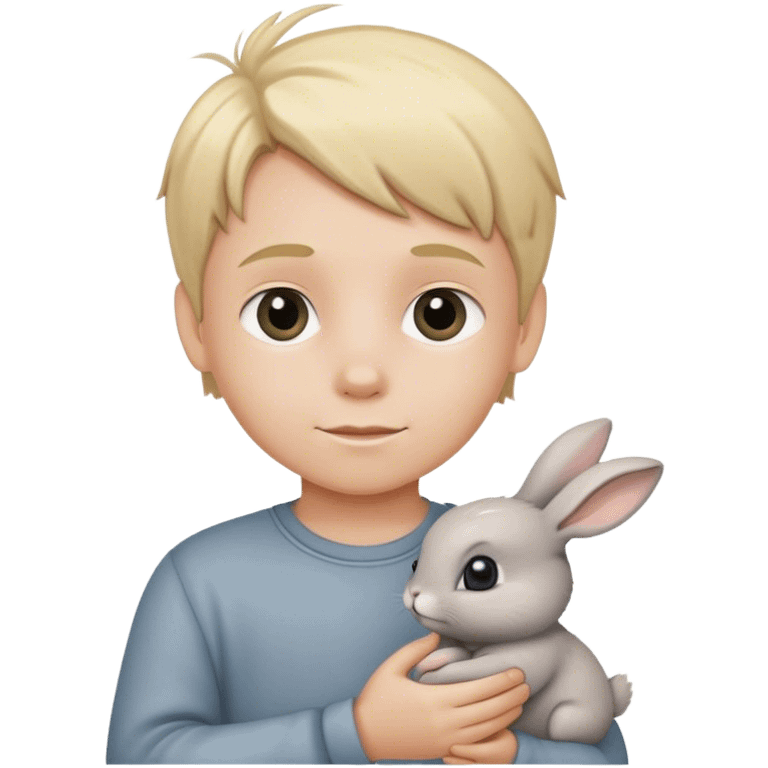 Blond kid holding grey bunny emoji