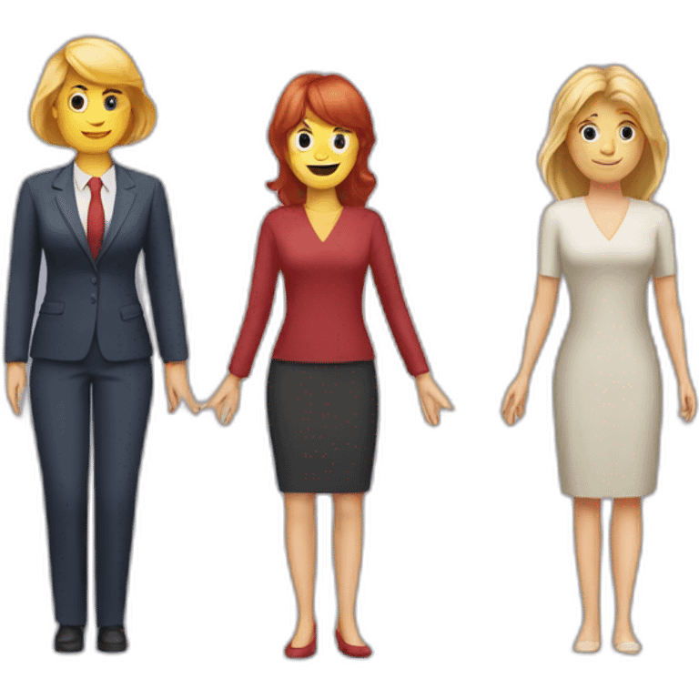 Redhaired middleaged woman with Bangs and Long Hair Holding hands with middleaged blond CEO woman with short hair emoji